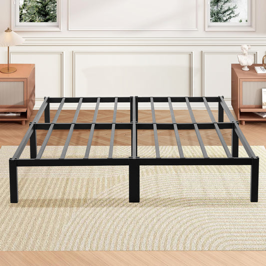 140 x 190 cm Cadre de Lit en Bloc, Metal Sommier pour 2 Personnes Adulte Lit avec Sommier - Noir
