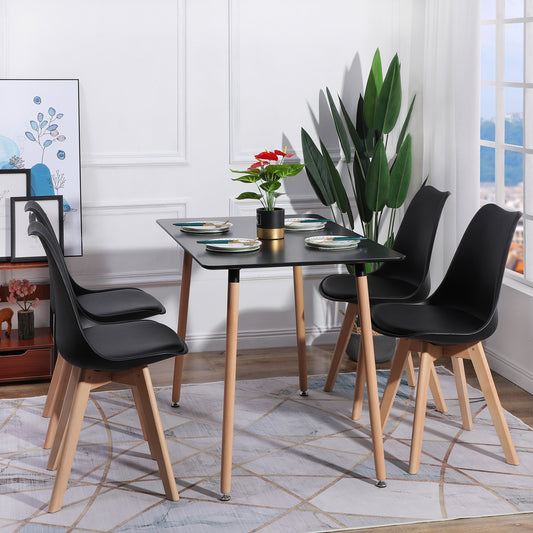 Lot de 4 chaises de cuisine en a manger design contemporain scandinave pieds bois de chene - Noir