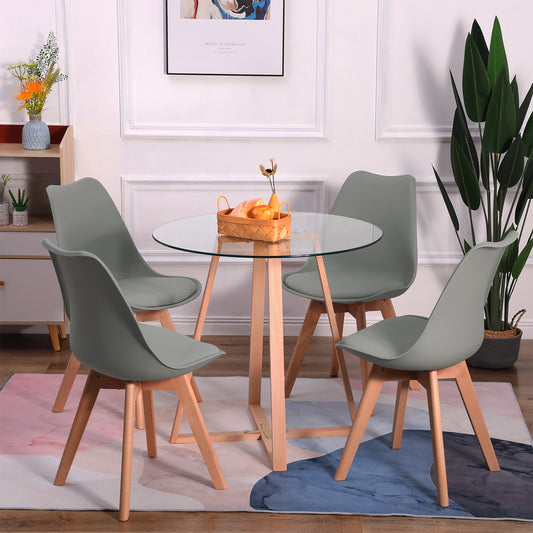 Lot de 4 chaises de cuisine en à manger design contemporain scandinave pieds bois de chêne - Gris