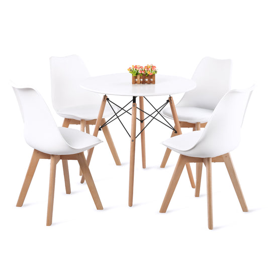 Lot de 4 chaises Scandinaves au design contemporain pour cuisine avec pieds en bois de chêne - Blanc