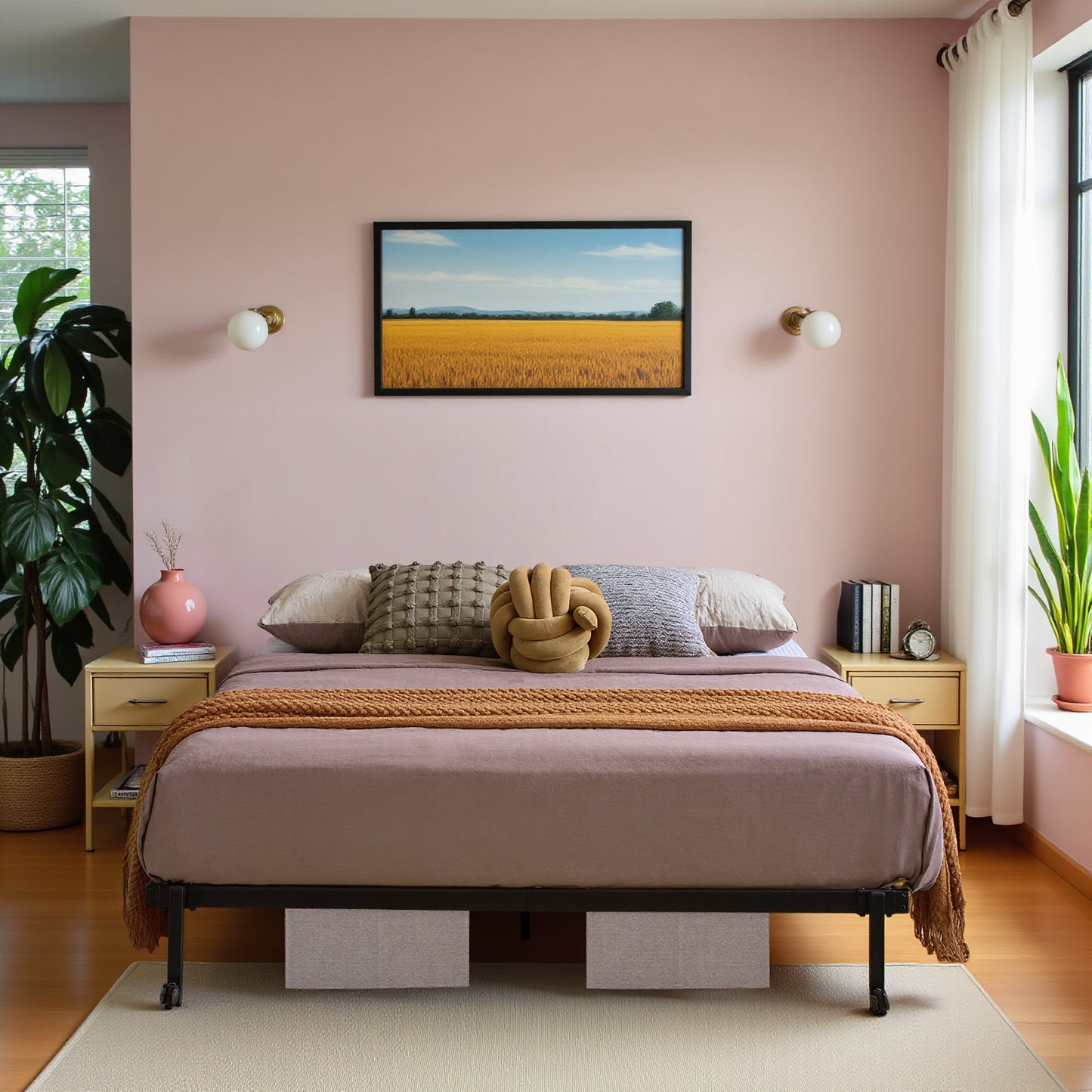 lit 2 Place Cadre de Lit Pliant Structure de Lit en Métal avec 4 Roues 140 x 206 cm, Noir