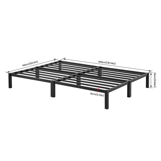 140 x 200 cm Cadre de Lit en Bloc, Metal Sommier pour 2 Personnes Adulte Lit avec Sommier - Noir