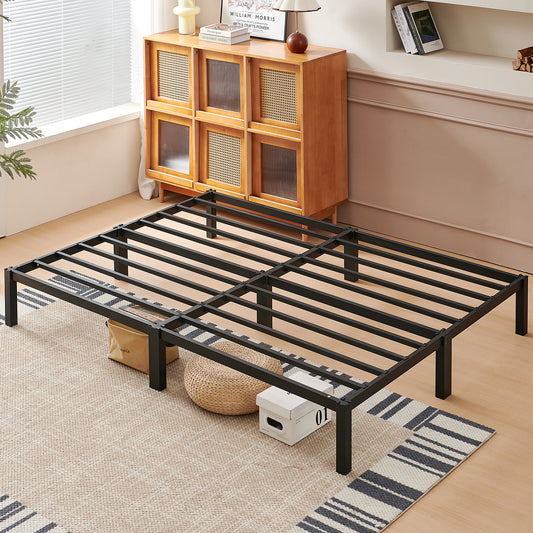 140 x 200 cm Cadre de Lit en Bloc, Metal Sommier pour 2 Personnes Adulte Lit avec Sommier - Noir