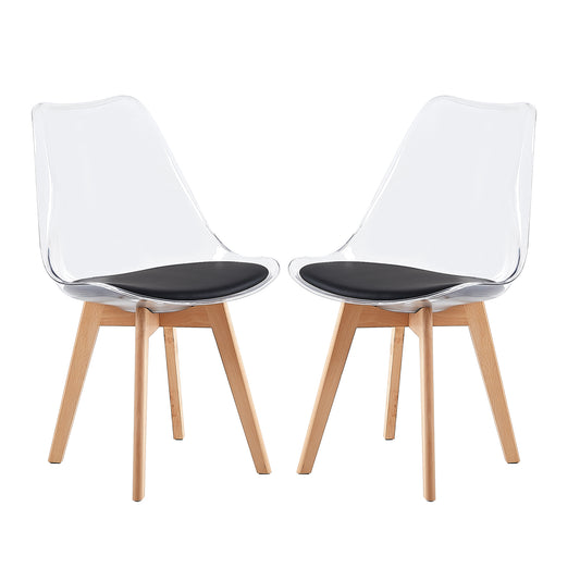 Lot de 2 chaises Scandinaves Transparentes pour Salle à Manger avec Coussin Noir