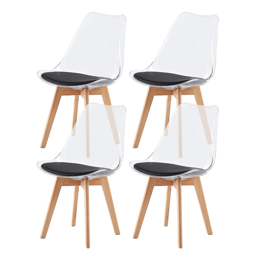 Lot de 4 chaises Scandinaves Transparentes pour Salle à Manger avec Coussin Noir