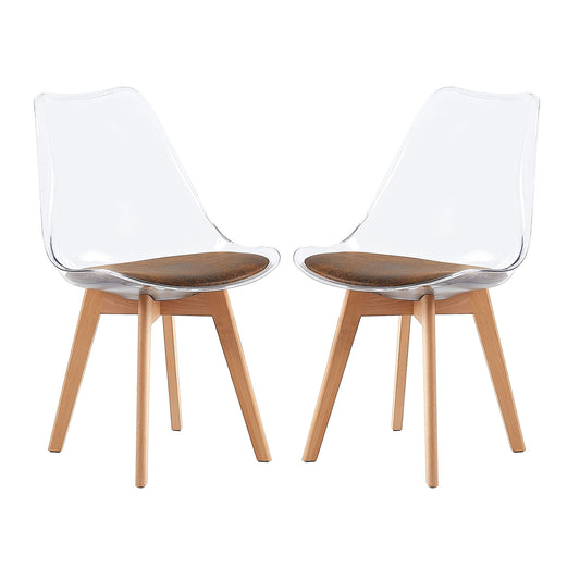 Lot de 2 chaises Scandinaves Transparentes pour Salle à Manger avec Coussin Brun