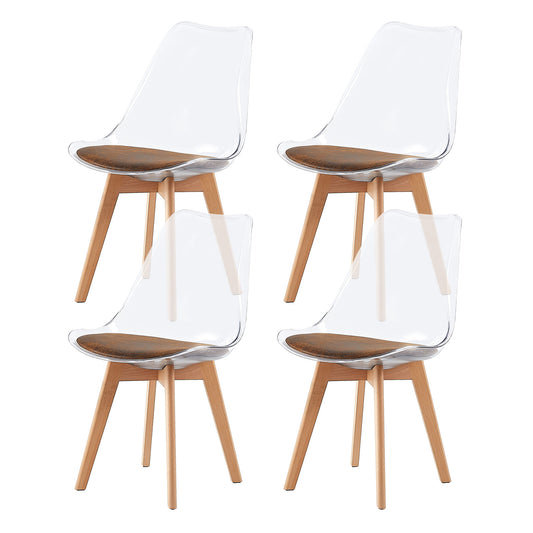 Lot de 4 chaises Scandinaves Transparentes pour Salle à Manger avec Coussin Brun