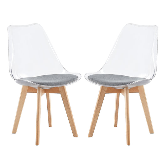 Lot de 2 chaises Scandinaves Transparentes pour Salle à Manger avec Coussin Gris