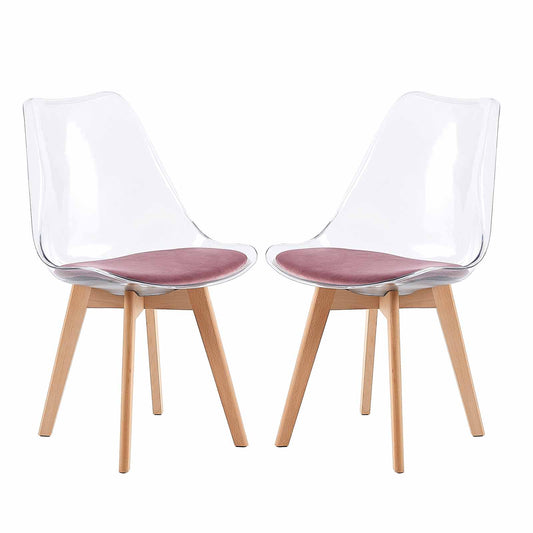 Lot de 2 chaises Scandinaves Transparentes pour Salle à Manger avec Coussin Rose