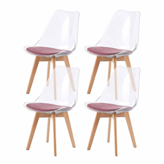 Lot de 4 Chaises Transparente Scandinave pour Salle a Manger, avec Coussin Rose