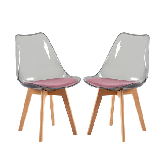 Lot de 2 chaises Scandinaves Transparentes Gris pour Salle à Manger avec Coussin Rose