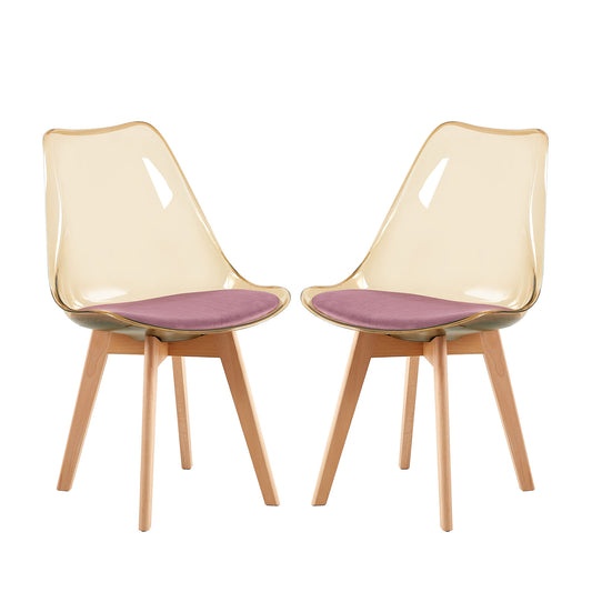 Lot de 2 chaises Scandinaves Transparentes pour Salle à Manger avec Coussin Rose