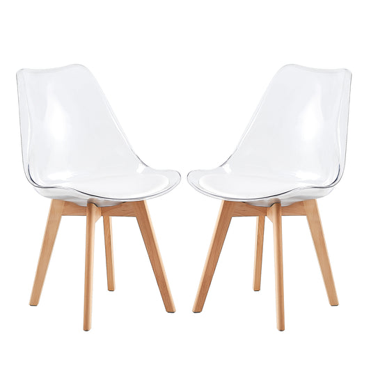 Ensemble de 2 chaises Scandinaves Transparentes pour Salle à Manger avec Coussin Blanc