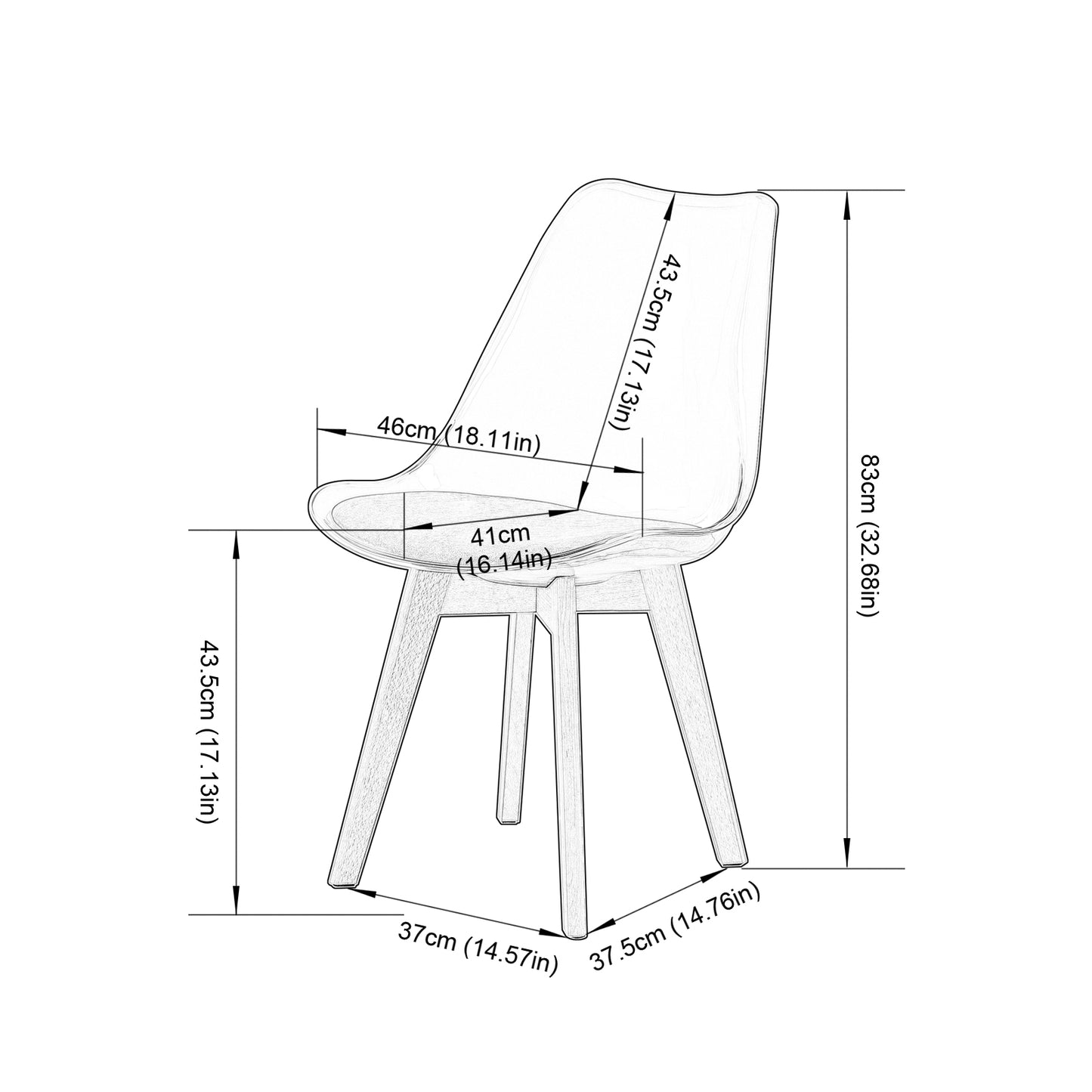 Lot de 4 chaises Scandinaves Transparentes pour Salle à Manger avec Coussin Noir