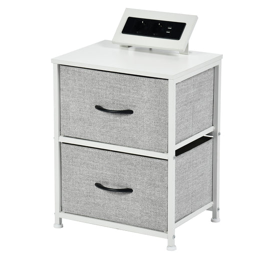 Table de chevet avec 2 tiroirs en tissu, meuble d'appoint avec 2 prises de courant et 2 USB, 40 x 30 x 51 cm, blanc
