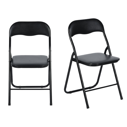 Lot de 2 Chaises Pliantes Noires en Coussin de siège en PU et pieds en métal Style Industriel