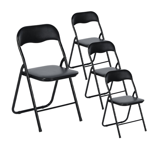 Lot de 4 Chaises Pliantes Noires en Coussin de siège en PU et pieds en métal Style Industriel