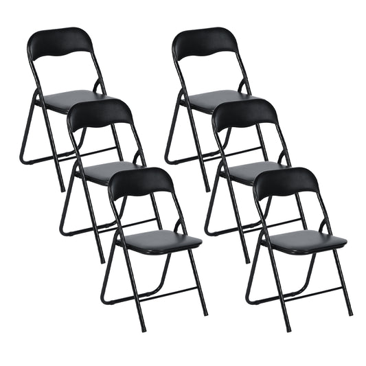 Lot de 6 Chaises Pliantes Noires en Coussin de siège en PU et pieds en métal Style Industriel