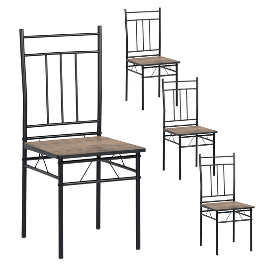 Lot de 4 Chaises Salle à Manger,Cadre en Fer/Siège en Bois-Marron