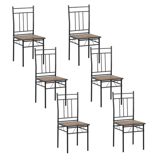 Lot de 6 Chaises Salle à Manger,Cadre en Fer/Siège en Bois-Marron