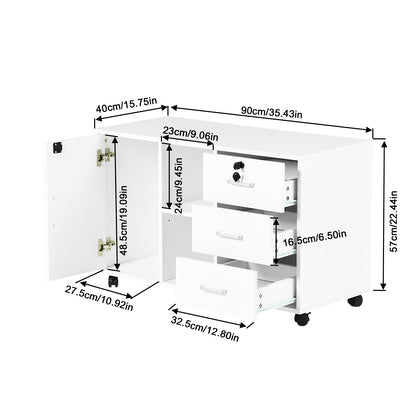 Armoire de bureau à roulettes verrouillable avec 3 tiroirs, rangement fermé et ouvert, idéale sous un bureau