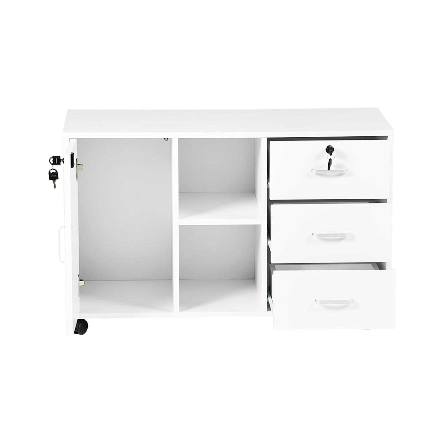 Armoire de bureau à roulettes verrouillable avec 3 tiroirs, rangement fermé et ouvert, idéale sous un bureau