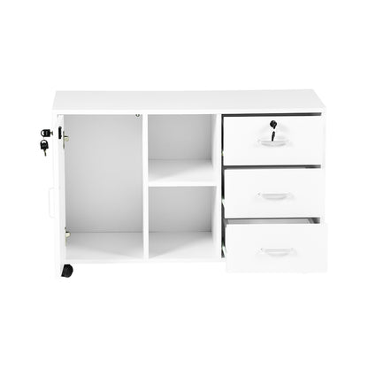 Armoire de bureau à roulettes verrouillable avec 3 tiroirs, rangement fermé et ouvert, idéale sous un bureau