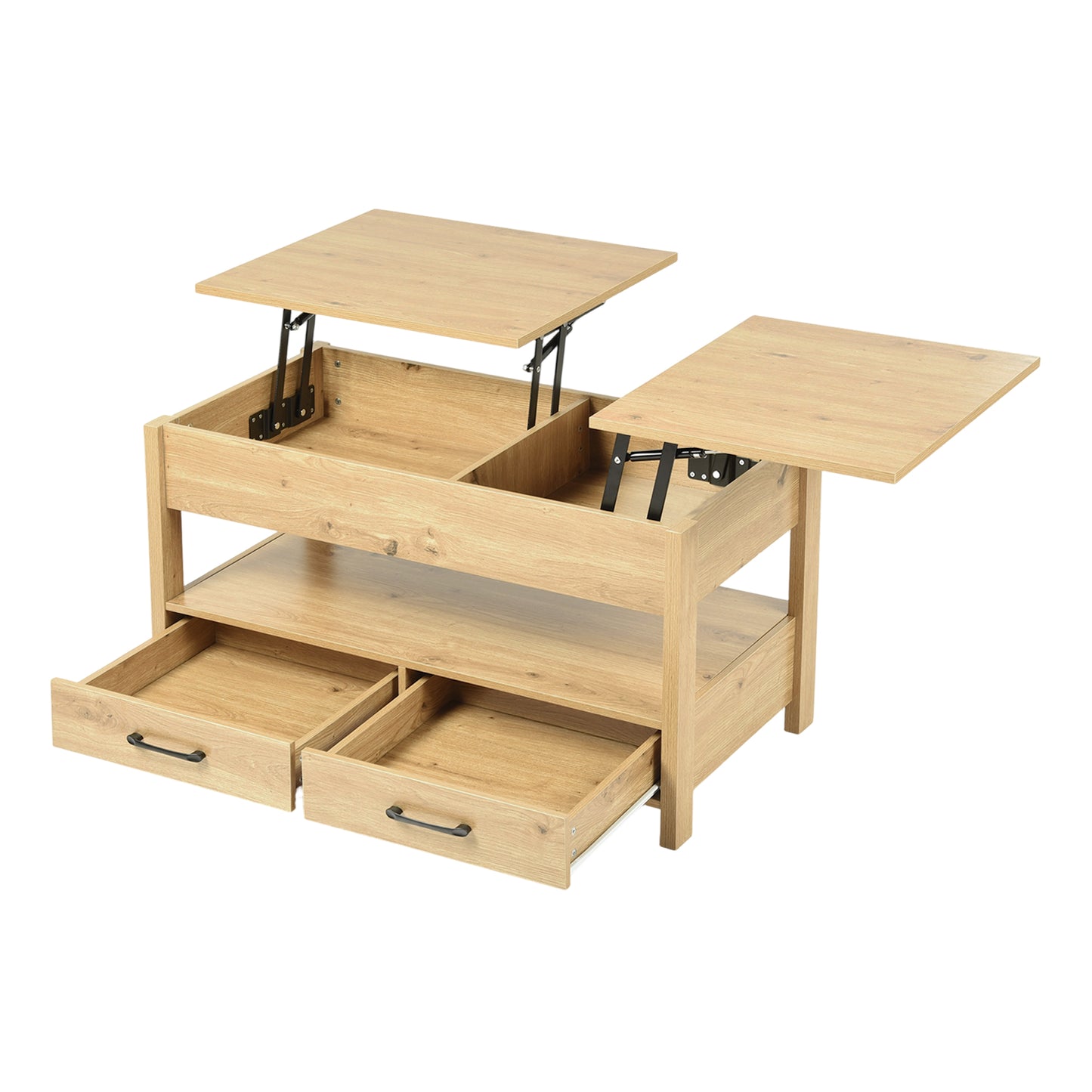 Table Basse Plateau relevable, Table de Salon rectangulaire avec tiroirs et Compartiment caché pour Salon, Bureau à Domicile, 100 x 50 x 48.5-62 cm, chêne