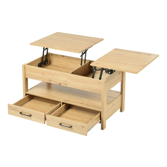 Table Basse Plateau relevable, Table de Salon rectangulaire avec tiroirs et Compartiment caché pour Salon, Bureau à Domicile, 100 x 50 x 48.5-62 cm, chêne