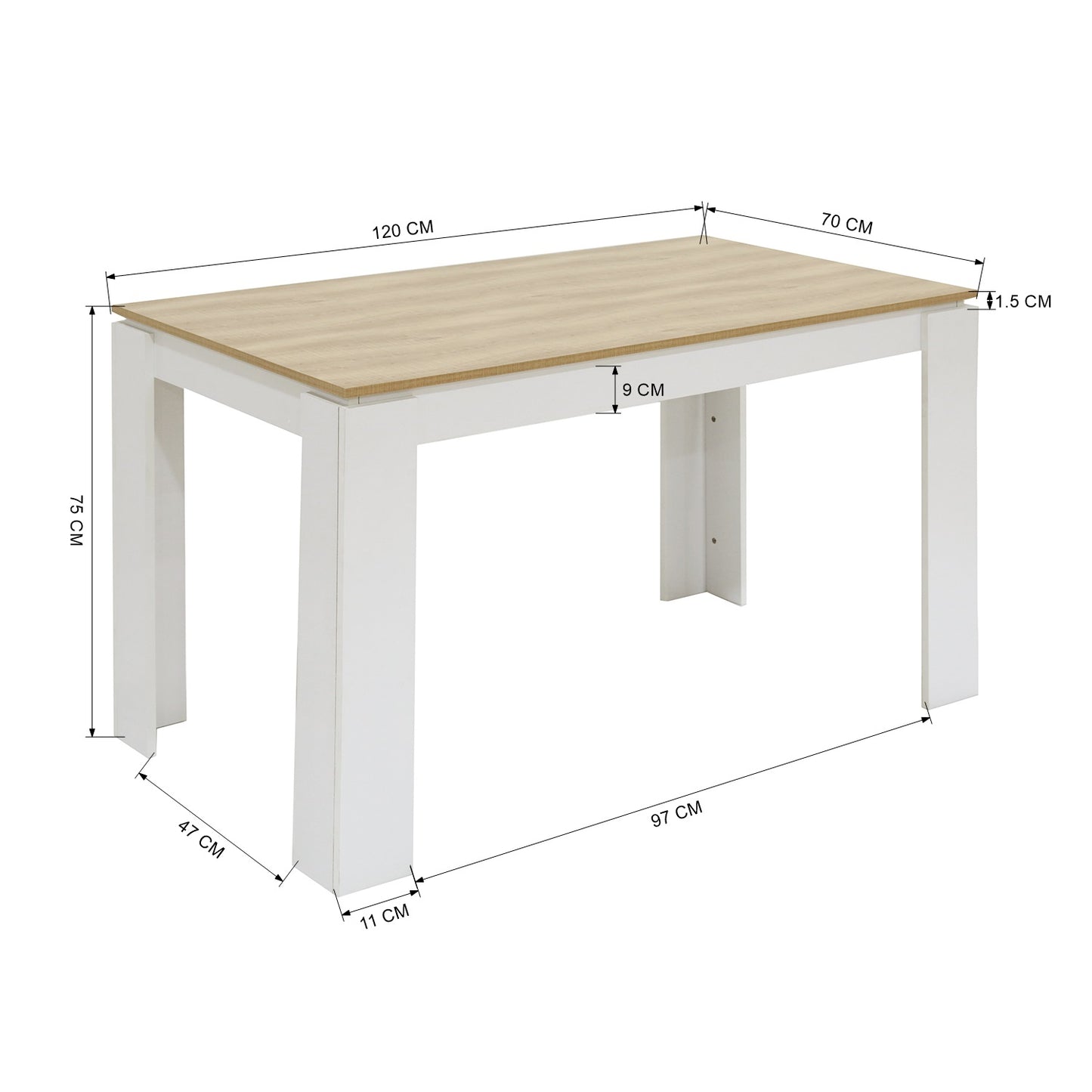 Table de salle à manger rectangle 6 personnes avec 120cm - Blanc