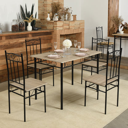 Ensemble table à manger 109x 69x 75 cm et 4 chaises-Hêtre clair et Noir-Style Industriel, pour Cuisine, Salle à Manger, Salon