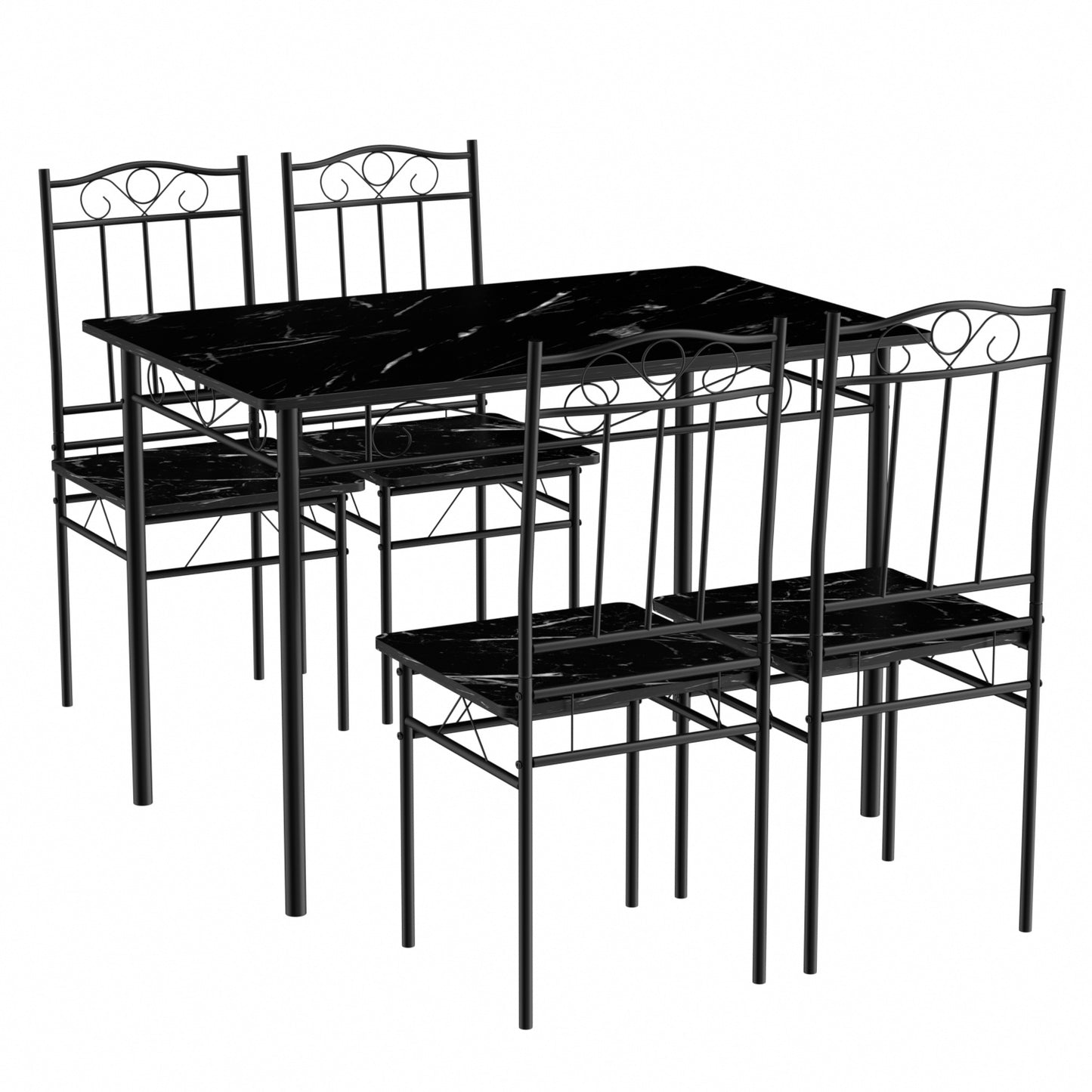 Ensemble table à manger 109x 69x 75 cm et 4 chaises - marbre noir et noir - style industriel pour cuisine, salle à manger, salon