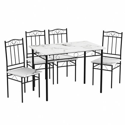 Ensemble table à manger 109x 69x 75 cm et 4 chaises - marbre noir et blanc - style industriel pour cuisine, salle à manger, salon