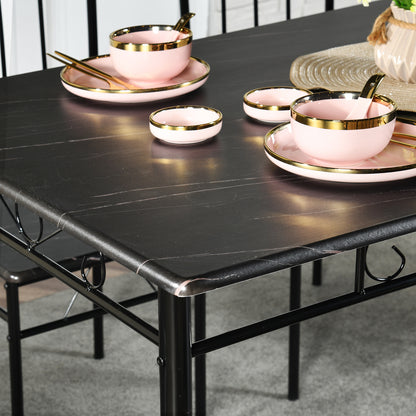 Table à manger de 4-6 personnes style morden-Pieds en fer noir - 137 x 77 x 75cm - Marbre noir grain