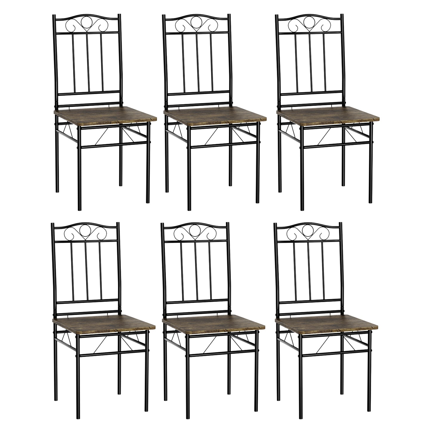 Lot de 6 chaises pieds en fer nior de style industriel, adaptées pour cuisine, salle à manger, salon, 40x40x90 cm