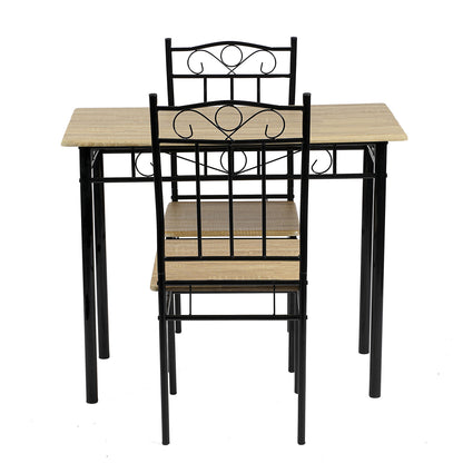 Ensemble table à manger  90x 48x 75 cm et 2 chaises - Hêtre clair et Noir - Style Industriel, pour Cuisine, Salle à Manger, Salon