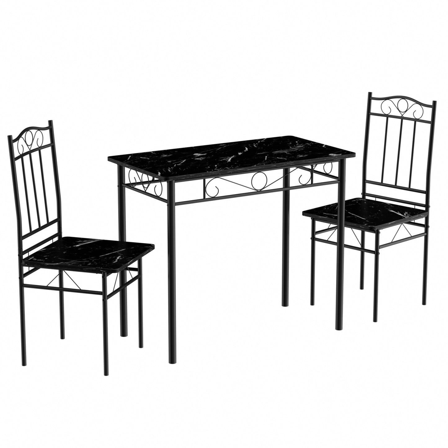 Ensemble table à manger  90x 48x 75 cm et 2 chaises - noir marbré et noir - Style Industriel, pour Cuisine, Salle à Manger, Salon