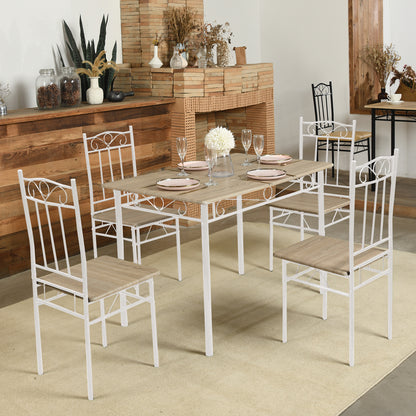 Ensemble table à manger 109x 69x 75 cm et 4 chaises - Hêtre clair et Blanc - Style Industriel, pour Cuisine, Salle à Manger, Salon