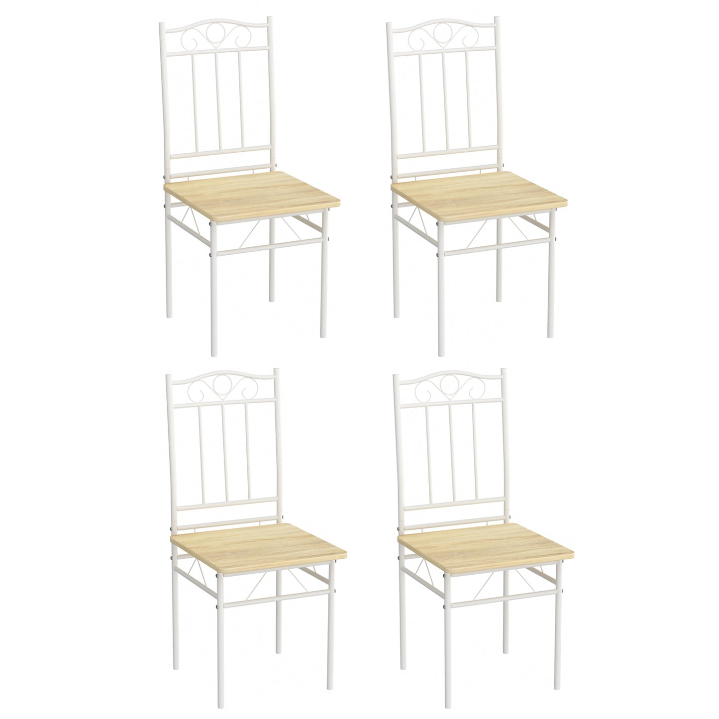 Lot de 4 chaises en hêtre clair avec pieds en fer blanc de style industriel, adaptées pour cuisine, salle à manger, salon