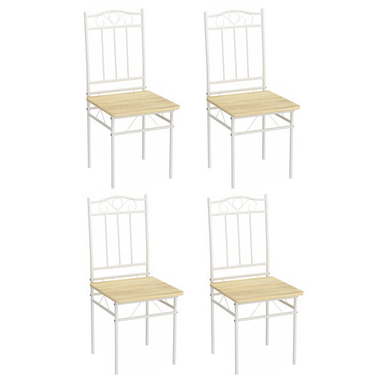 Lot de 4 chaises en hêtre clair avec pieds en fer blanc de style industriel, adaptées pour cuisine, salle à manger, salon