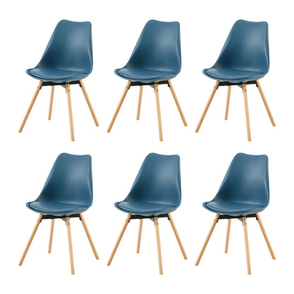 Lot de 6 chaises de salle à manger, rembourrées, pour cuisine, assise, dossier, salon, salle de conférence, en bois massif, bleu foncé