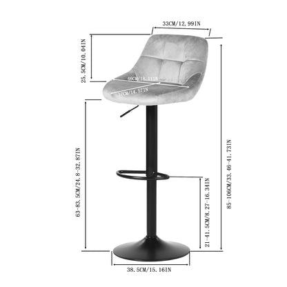 Lot de 2 tabourets de bar réglables en hauteur avec dossier, rembourrés, pivotants à 360°, modernes en velours gris