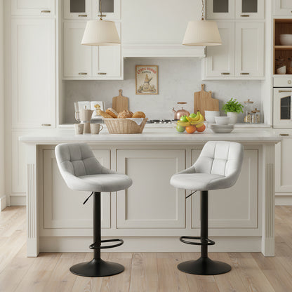 Lot de 2 tabourets de bar réglables en hauteur avec dossier, rembourrés, pivotants à 360°, modernes en velours gris