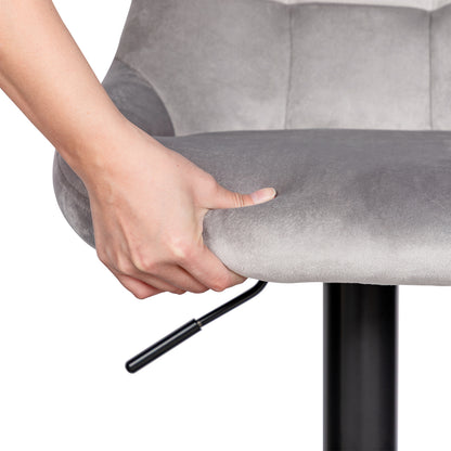 Lot de 2 tabourets de bar réglables en hauteur avec dossier, rembourrés, pivotants à 360°, modernes en velours gris