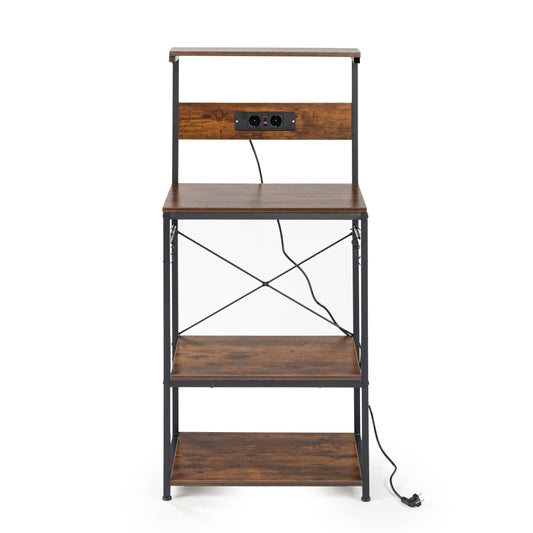 Bibliothèque indépendante de rangement, 4 Niveaux, Cadre en Acier Stable, avec 1 prise, 60 x 42 x 129 cm - Marron