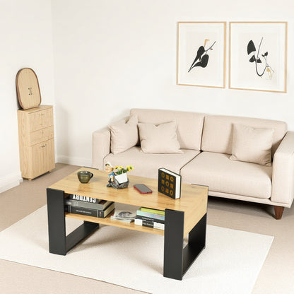 Table Basse , Chêne de Force doré/Noir, 92 x 50 cm avec Tablette