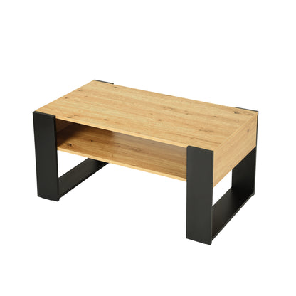 Table Basse , Chêne de Force doré/Noir, 92 x 50 cm avec Tablette