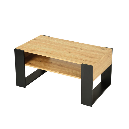 Table Basse , Chêne de Force doré/Noir, 92 x 50 cm avec Tablette