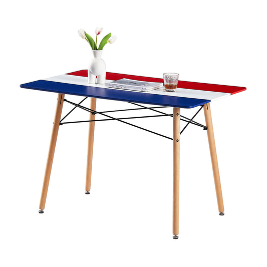 Table à Manger Rectangulaire de Style Scandinave Mat pour 4 à 6 Personnes - 110 x 70 x 73 cm - Bureau avec Drapeau Français