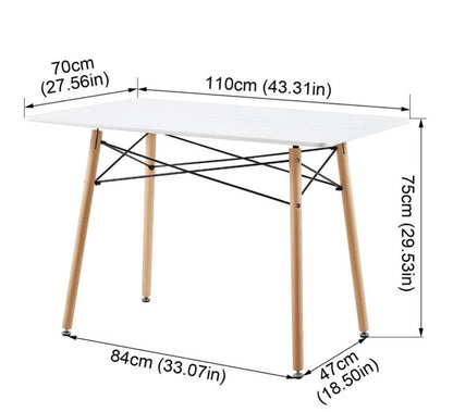 Table à Manger Rectangulaire de Style Scandinave Mat Blanc pour 4 à 6 Personnes - 110 x 70 x 73 cm